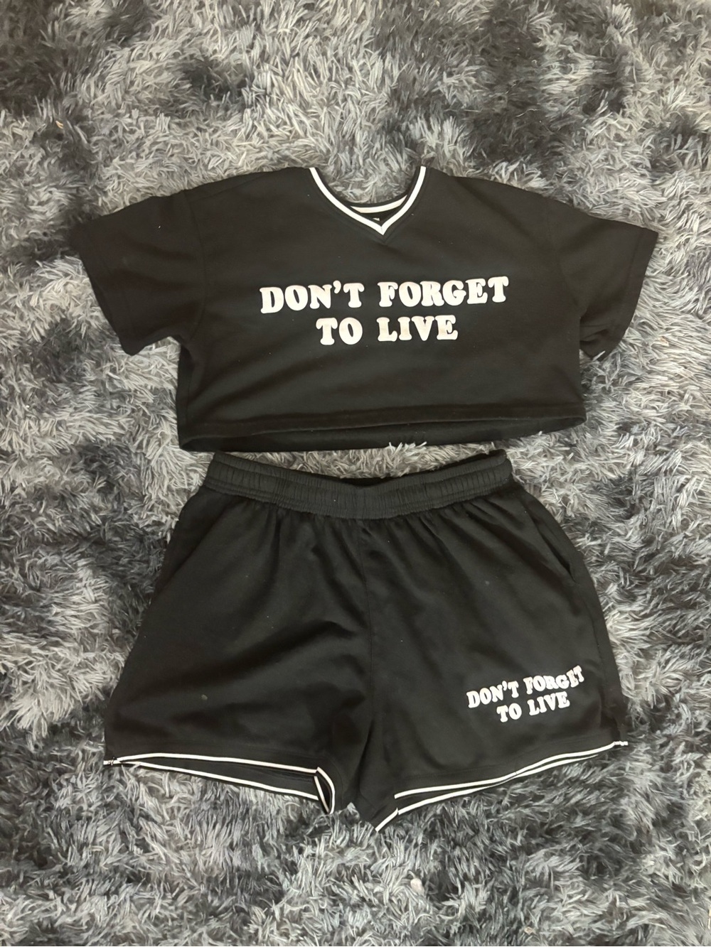 Fashion Nova Black "Don't Forget To Live" Two-Piece Jumpsuit Set